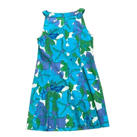 Talbots Cotton Blue Green Tropical Floral Sleeveless Halter Summer Dress, Sz 12 - Picture 4 of 13